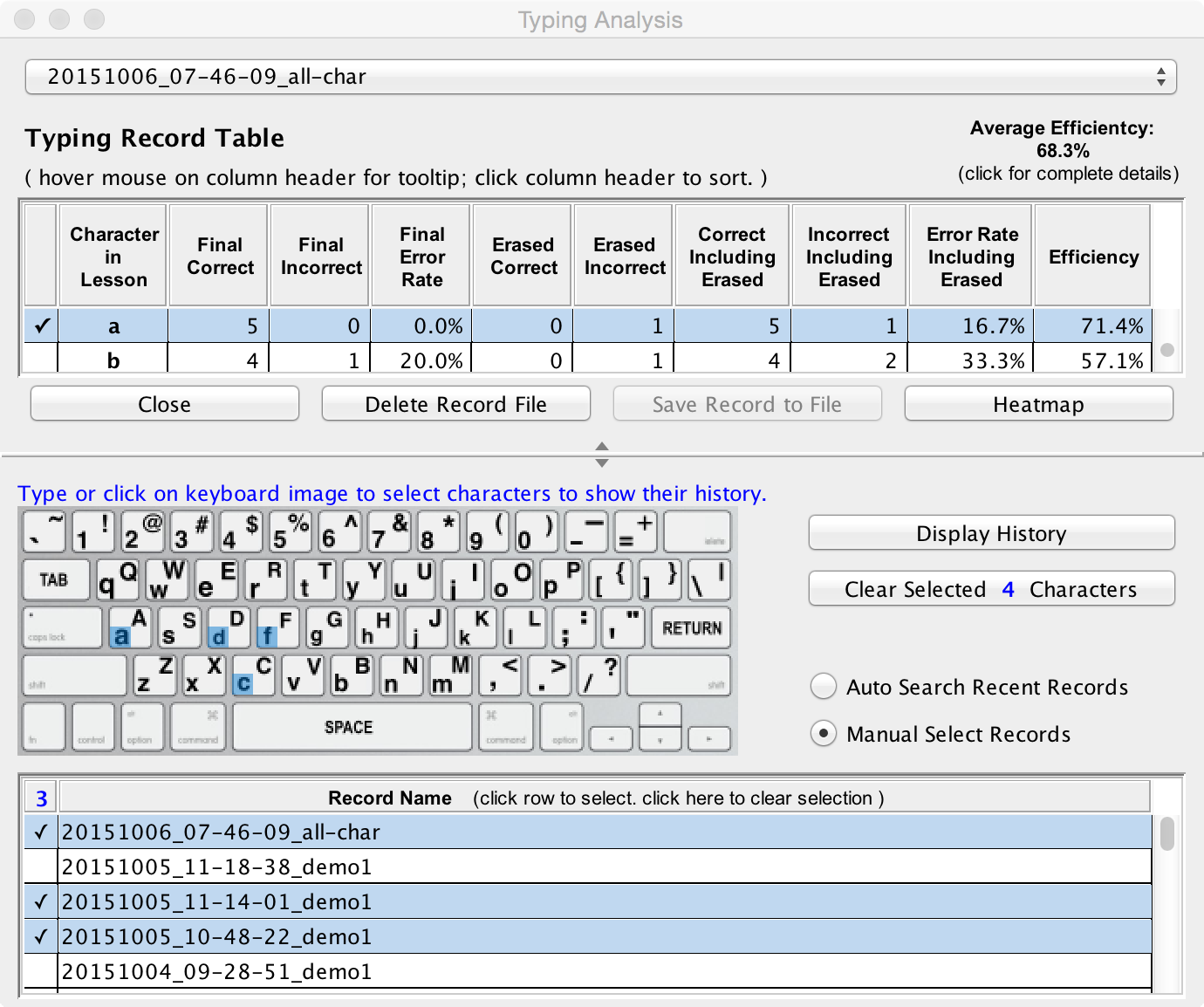 Typing Character and Record Selection